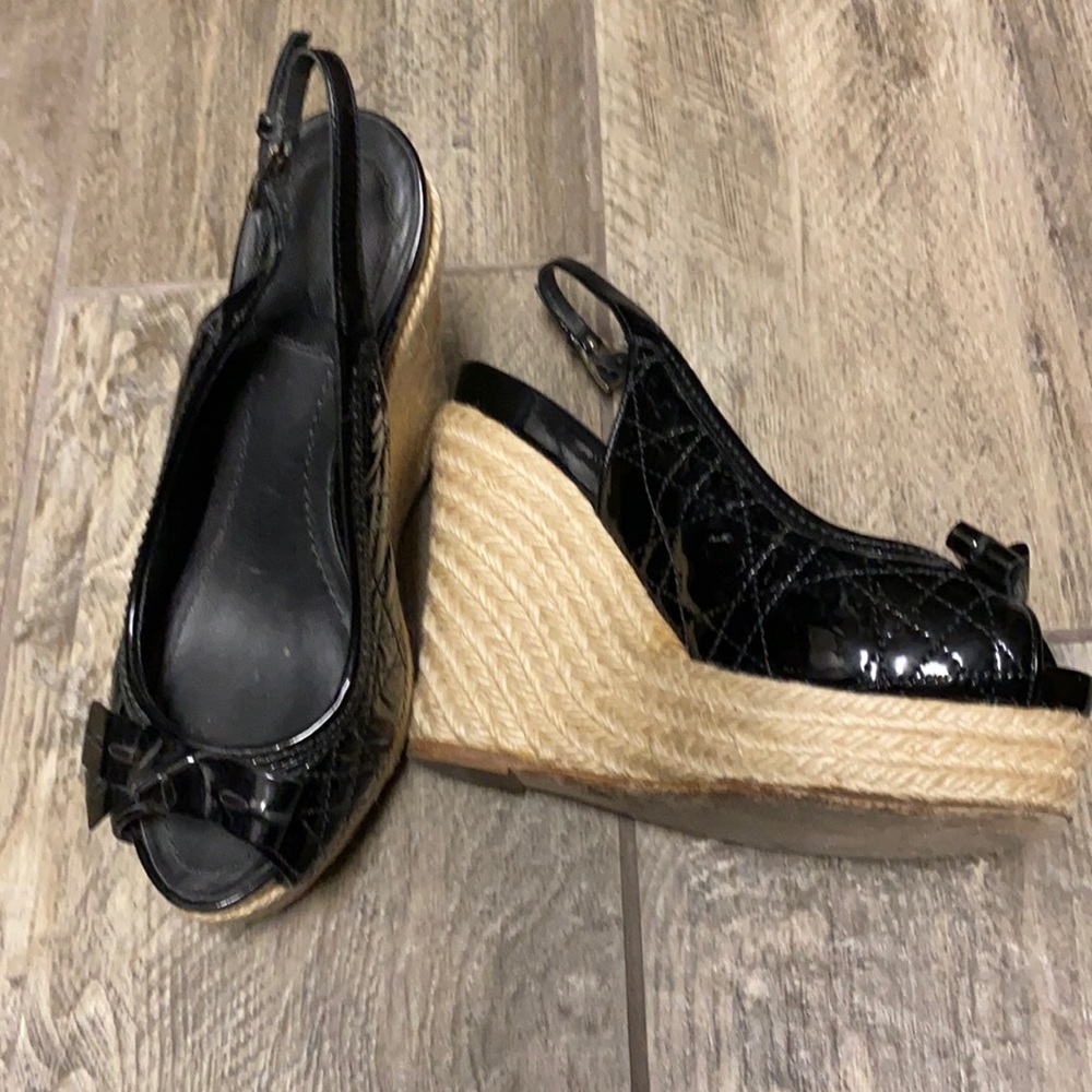 Christian Dior Black Patent Sling-back Espadrilles